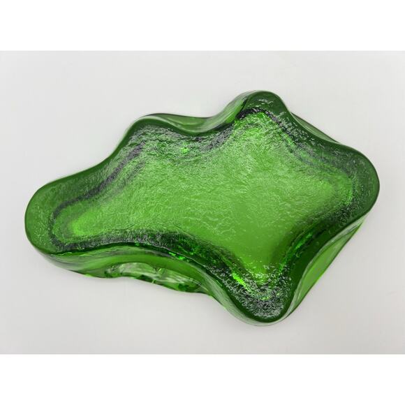 Vintage 1960's BLENKO Amoeba Freeform Art Glass Green Ashtray Trinket Dish - Picture 7 of 10